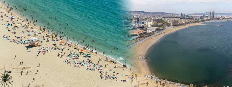 Aerial photo of the beaches of Barcelona